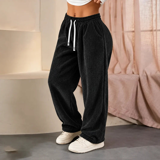 Best-seller 🏆 Pantalon en velours côtelé uni pour femme à coupe droite