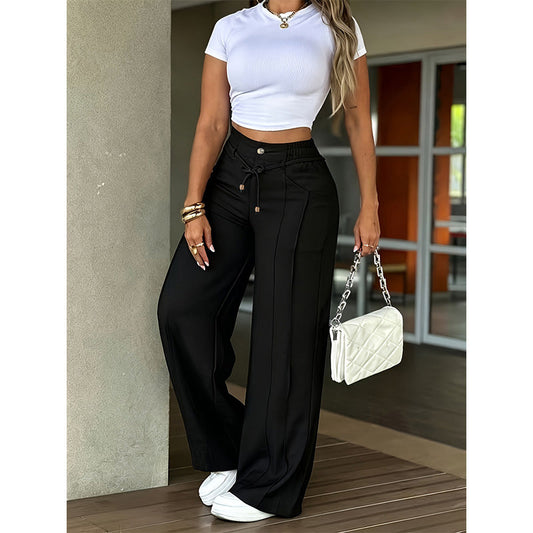 🔥Damenhose mit hoher Taille und geradem Bein – Vordernaht & elastischer Bund hinten – Vielseitig, bequem & perfekt fürs Büro oder die Freizeit